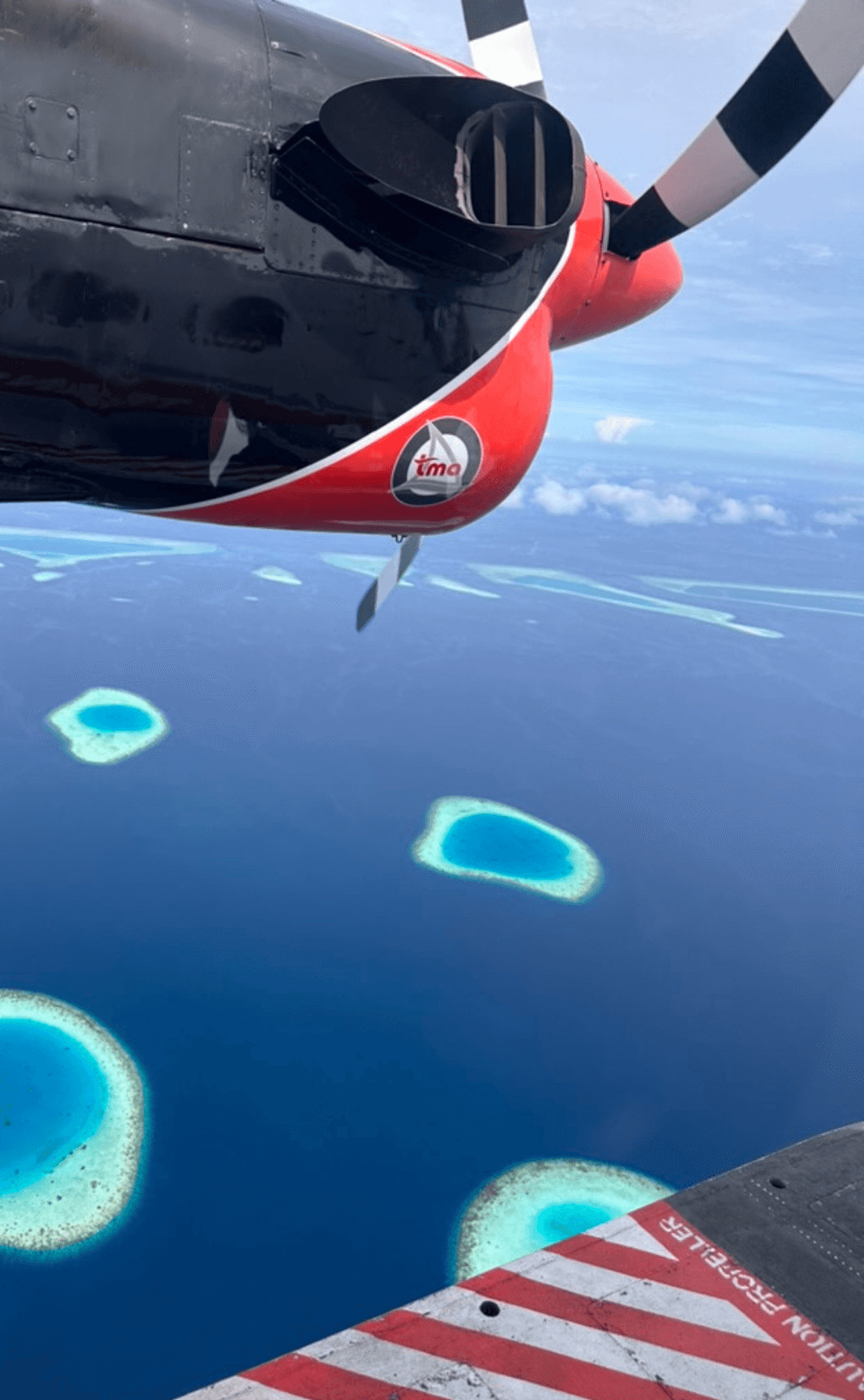 A seaplane arriving in the Maldives